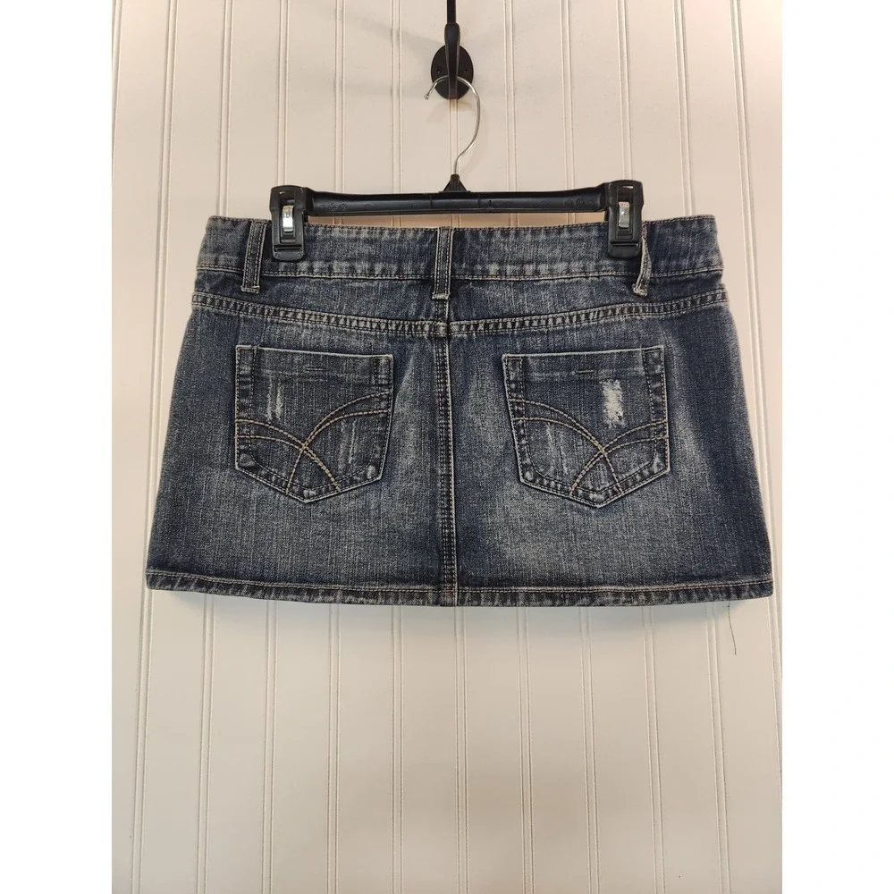 Women's Blue Distress Denim Micro Mini Skirt Size 11 Casual Y2K Grunge W34